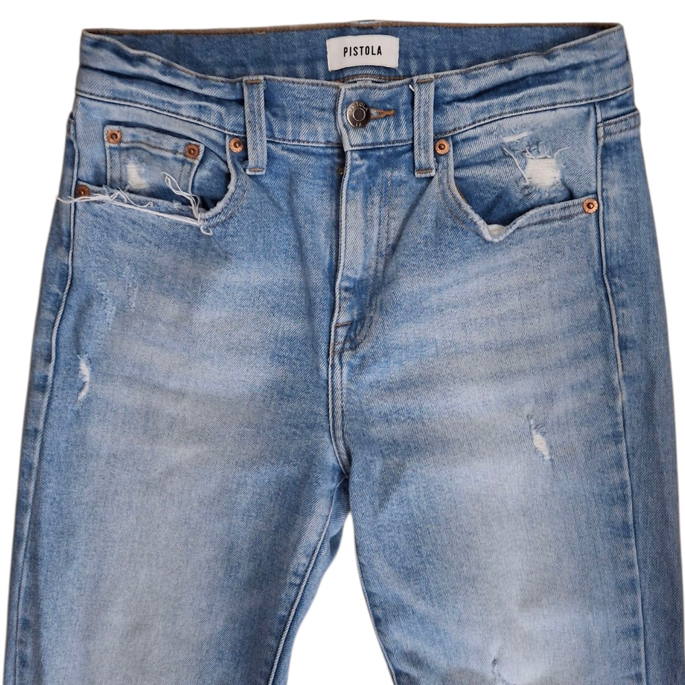 Pistola Distressed Light Blue Wash Straight Leg Cropped Women's Jean Pants Sz 26 - Picture 4 of 6